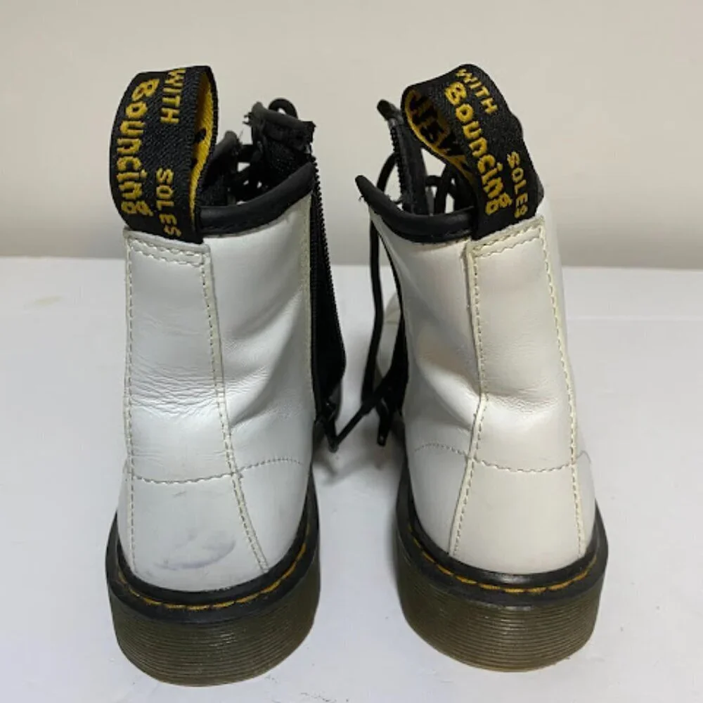 Dr. Martens 1460 J White Leather Lace Up Boots Size US 3